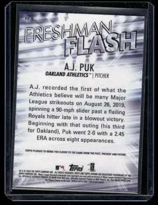 2020 Topps Chrome Freshman Flash A.J. Puk #FF-9 RC Baseball - Baseball Card Single