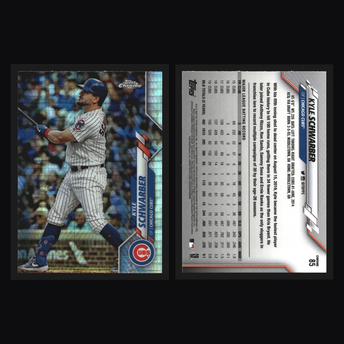 2020 Topps Chrome Kyle Schwarber #85 Prism Refractor Chicago Cubs - Baseball Card Single