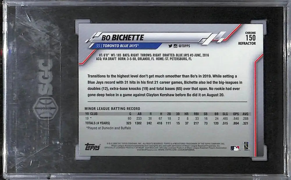 2020 Topps Chrome Sepia Refractor #150 Bo Bichette SGC 10 Gem Toronto Blue Jays - Baseball Card Single