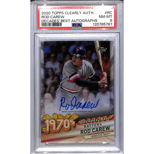 2020 Topps Clearly Authentic Decades’ Best #DBA-RC Rod Carew PSA 8 NM-MT Auto Minnesota Twins - Baseball Card Single