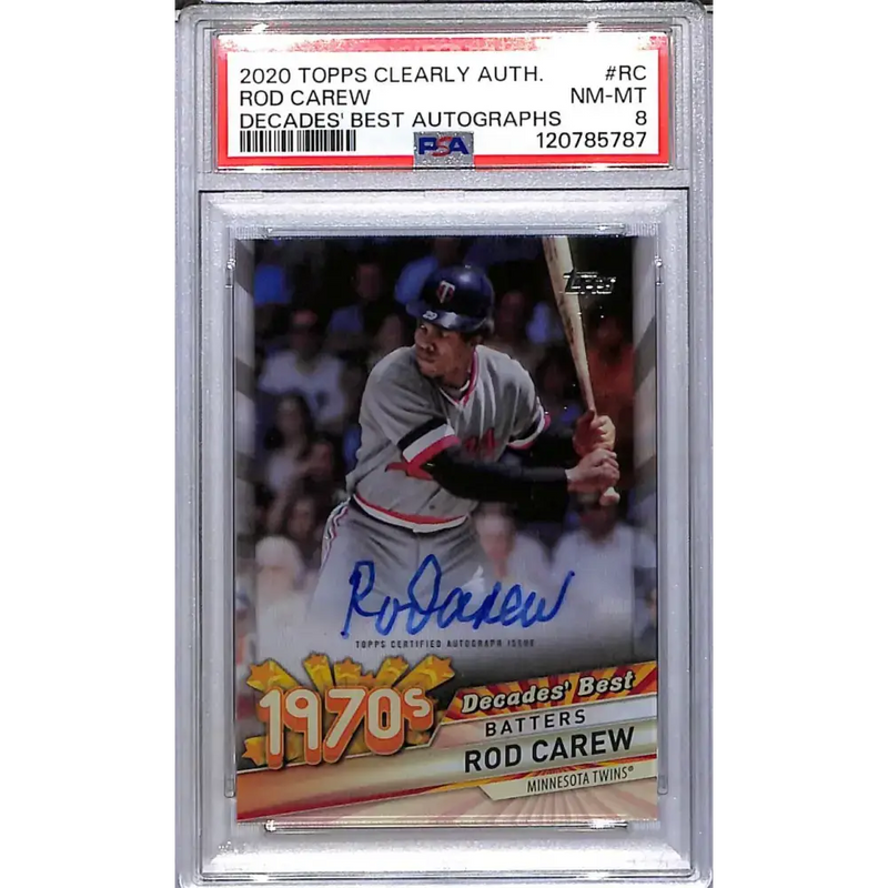 2020 Topps Clearly Authentic Decades’ Best #DBA-RC Rod Carew PSA 8 NM-MT Auto Minnesota Twins - Baseball Card Single