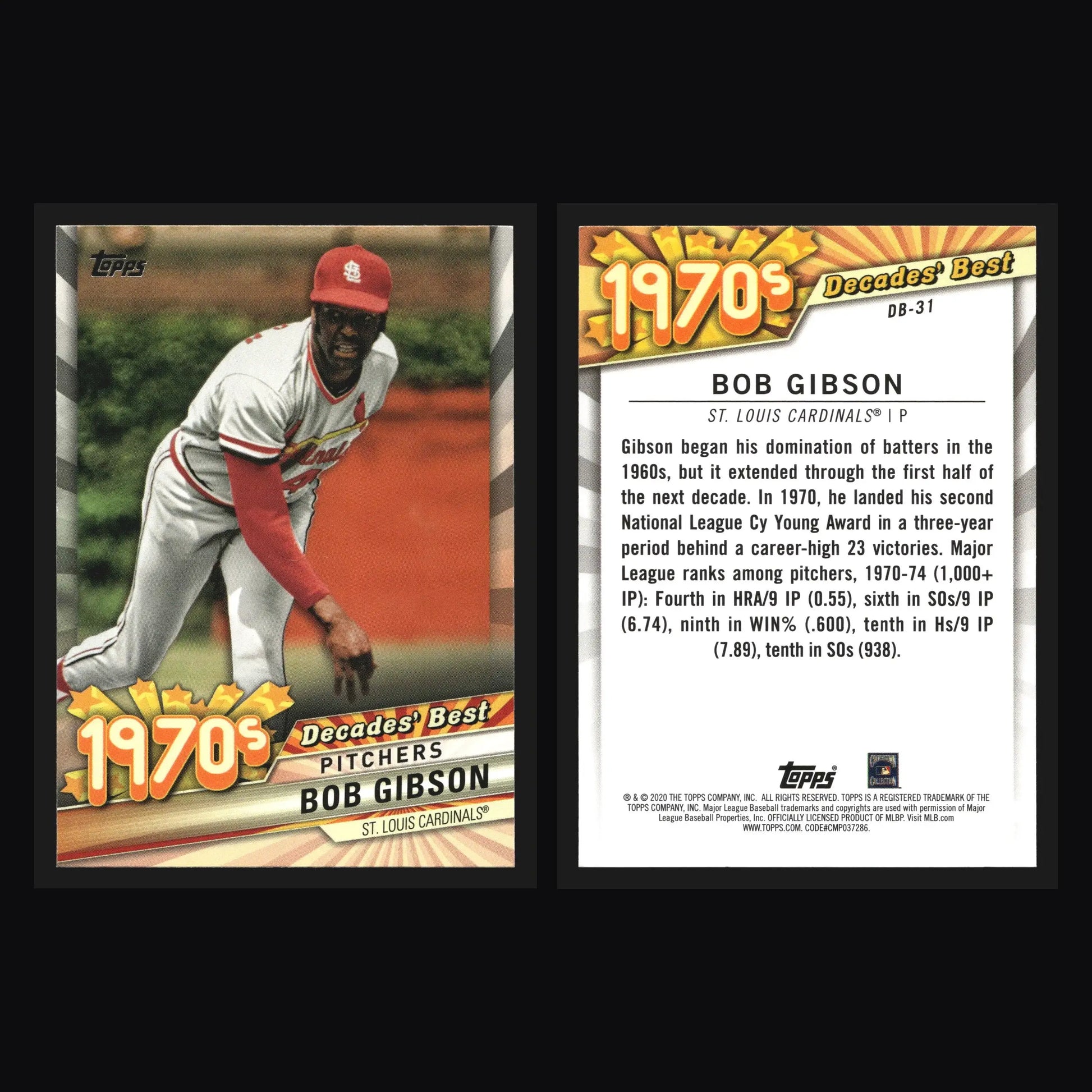 2020 Topps Decades’ Best Bob Gibson #DB-31 HOF St. Louis Cardinals - Baseball Card Single