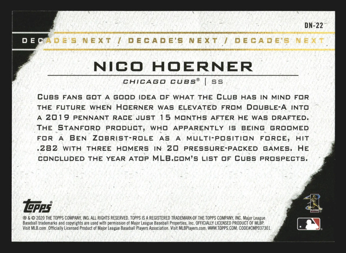 2020 Topps Decade’s Next Nico Hoerner #DN-22 RC Chicago Cubs - Baseball Card Single