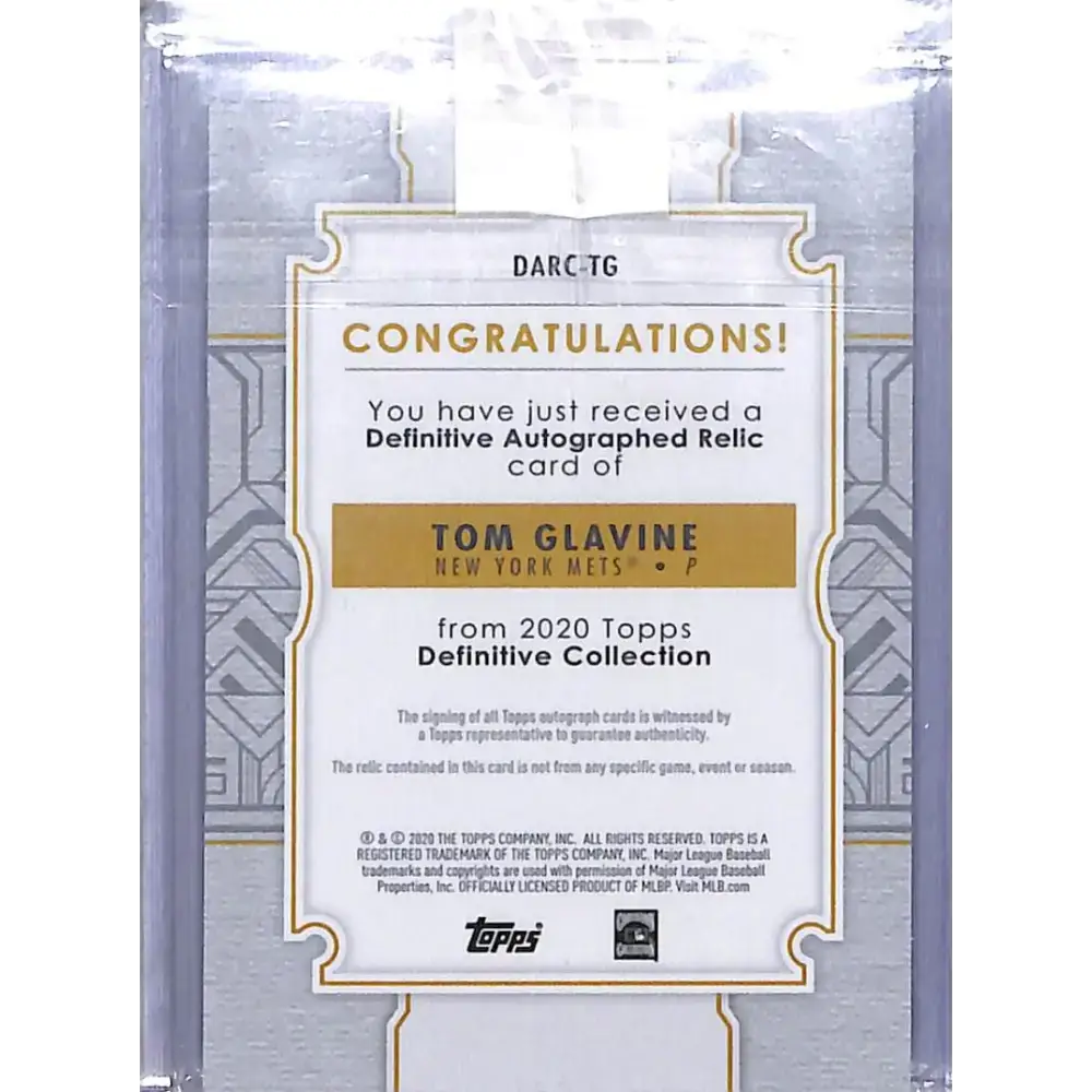 2020 Topps Definitive Purple #DARC-TG Tom Glavine NM-MT MEM Auto 4/5 New York Mets - Baseball Card Single