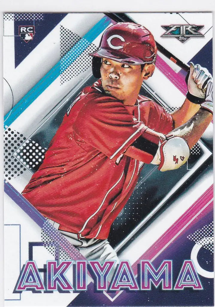 Baseball card of Shogo Akiyama in batting stance for Cincinnati Reds trading cards