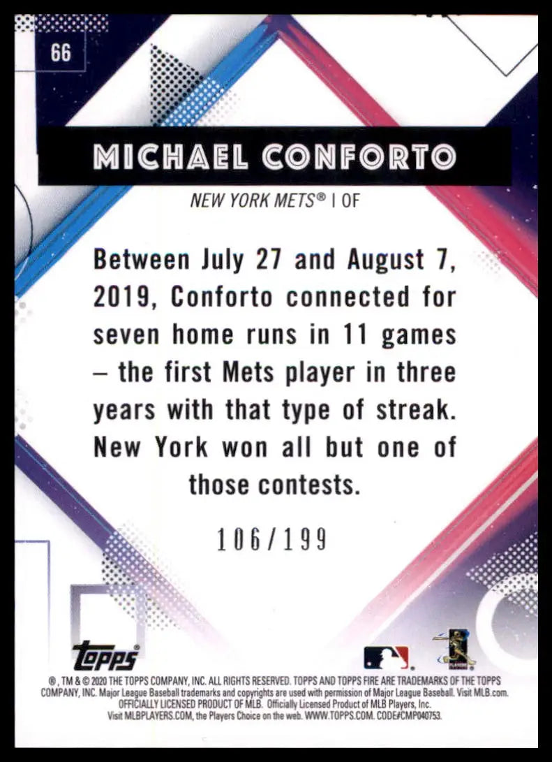 2020 Topps Fire - Green Michael Conforto 66 /199 New York Mets NM - Baseball Card Single