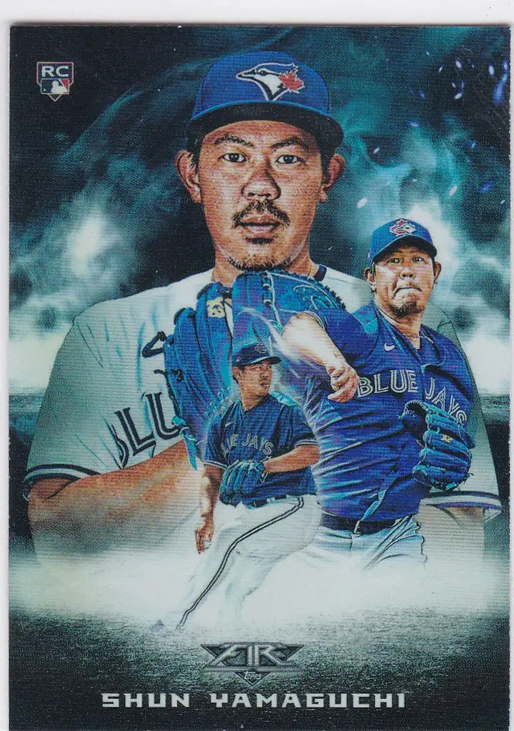 Toronto Blue Jays pitcher Shun Yamaguchi action poses baseball card from Topps Fire