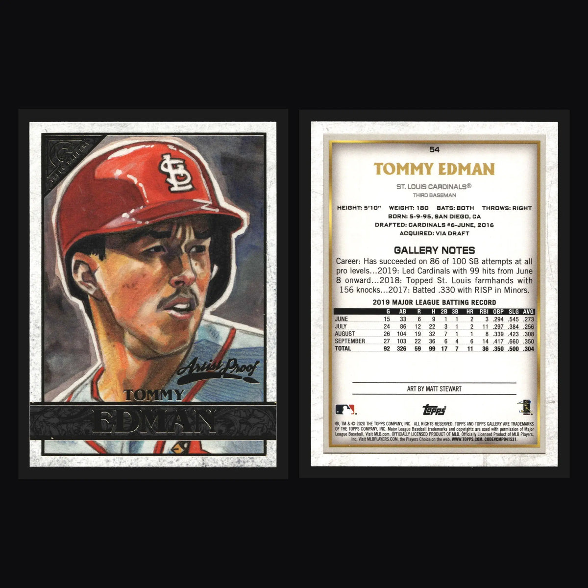 2020 Topps Gallery Tommy Edman #54 Artist Proof St. Louis Cardinals - Baseball Card Single