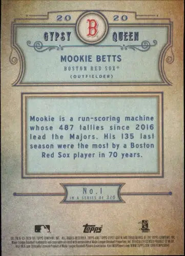 Mookie Betts baseball card from Topps Gypsy Queen with original gloss featuring Red Sox