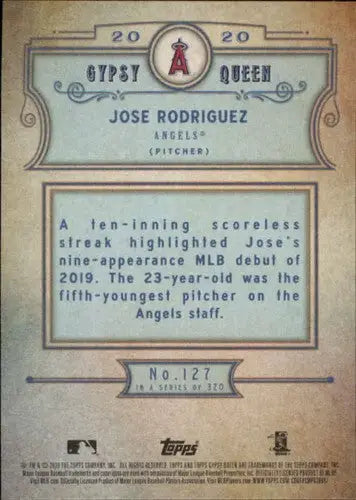 2020 Topps Gypsy Queen #127 Jose Rodriguez NM-MT RC Rookie Angels - Baseball Card Single
