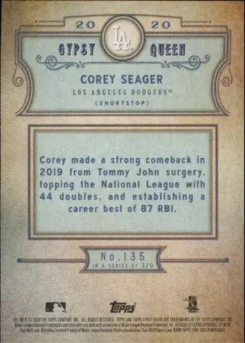2020 Topps Gypsy Queen Corey Seager baseball card with original gloss Dodgers
