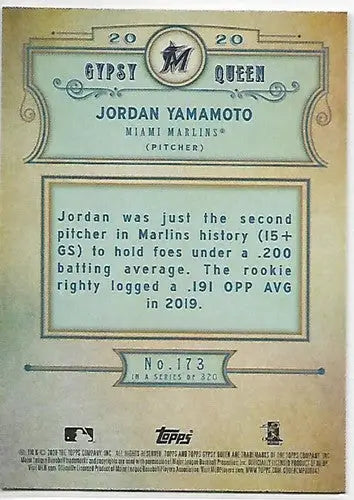 2020 Topps Gypsy Queen #173 Jordan Yamamoto NM-MT RC Rookie Marlins ID:26660 - Baseball Card Single
