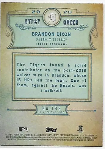 2020 Topps Gypsy Queen #182 Brandon Dixon NM-MT Tigers - Baseball Card Single