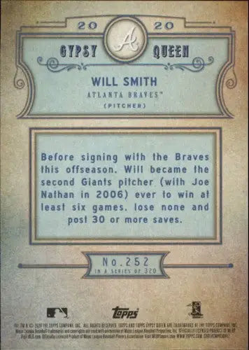 2020 Topps Gypsy Queen Will Smith baseball card Braves NM-MT collectible