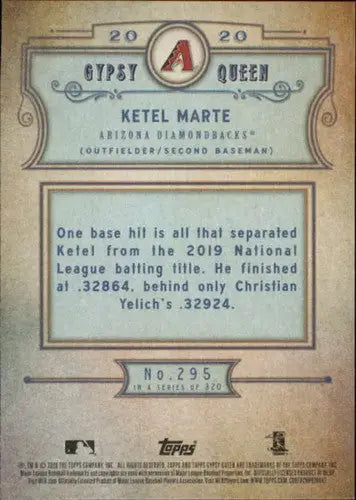 Baseball card back with original gloss from 2020 Topps Gypsy Queen Ketel Marte diamondbacks