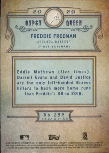 Baseball trading card of Freddie Freeman from 2020 Topps Gypsy Queen series