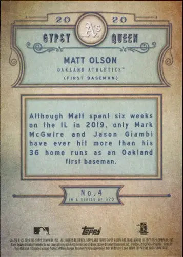 2020 Topps Gypsy Queen #4 Matt Olson NM-MT Athletics - Baseball Card Single