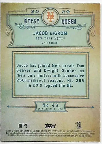 2020 Topps Gypsy Queen #43 Jacob deGrom NM-MT Mets - Baseball Card Single