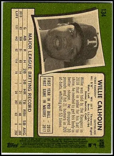 2020 Topps Heritage Willie Calhoun baseball card back with original gloss