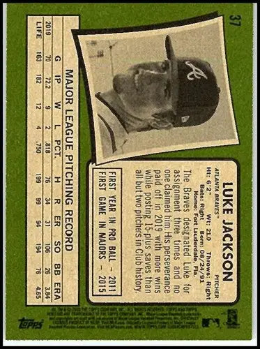 2020 Topps Heritage Luke Jackson baseball card with original gloss, part of sports cards collection