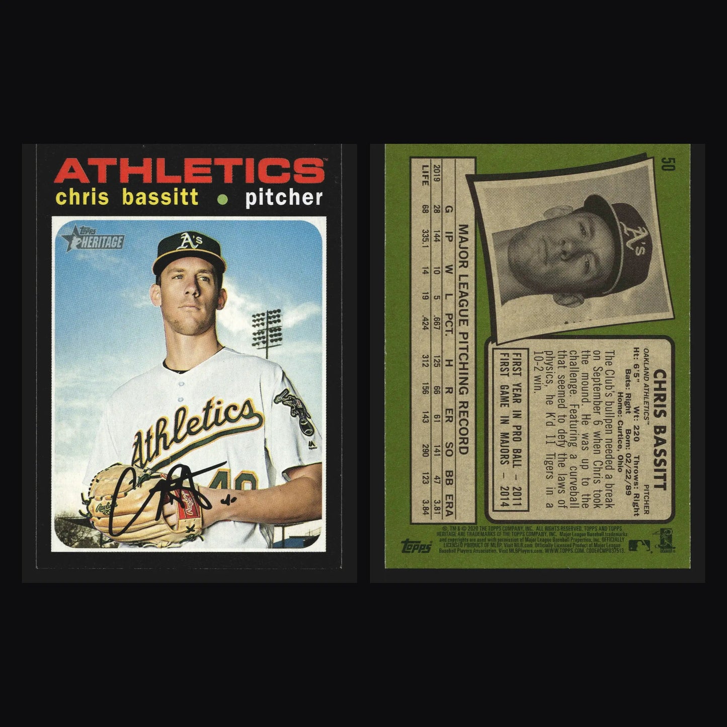 2020 Topps Heritage #50 Chris Bassitt Oakland Athletics - Baseball Card Single