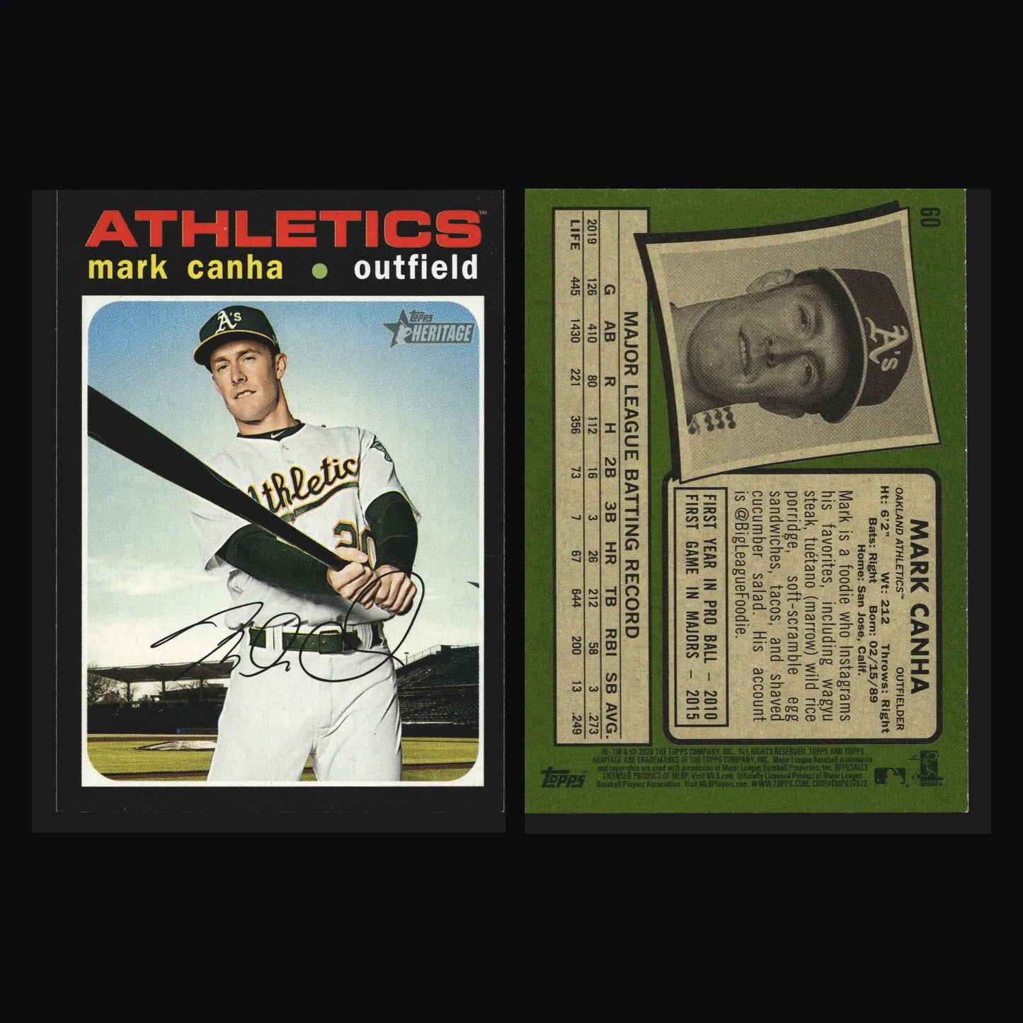 2020 Topps Heritage #60 Mark Canha Oakland Athletics - Baseball Card Single