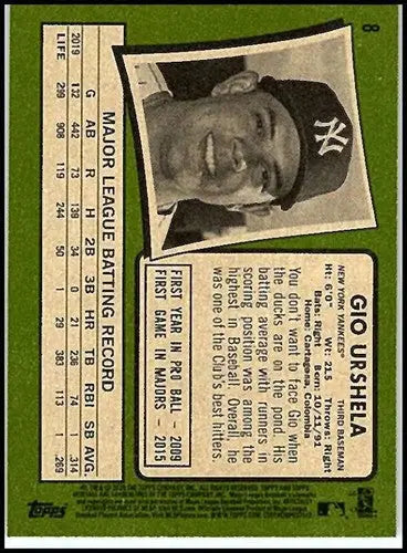Gio Urshela baseball card from 2020 Topps Heritage with original gloss Yankees