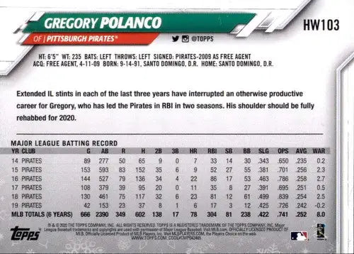 2020 Topps Holiday HW103 Gregory Polanco Pirates baseball card NM-MT