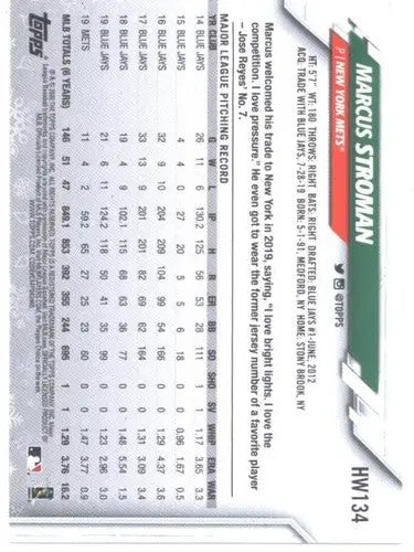 Original gloss 2020 Topps Holiday HW134 Marcus Stroman Mets baseball card