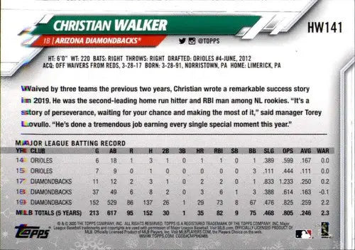2020 Topps Holiday HW141 Christian Walker Diamondbacks baseball card NM-MT