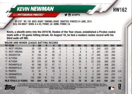 2020 Topps Holiday HW162 Kevin Newman Pirates baseball card, NM-MT condition