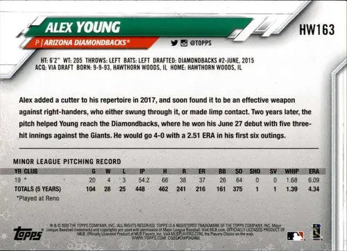 Original gloss Hw163 Alex Young baseball card from Topps Holiday 2020 Rookie Diamondbacks