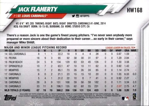 2020 Topps Holiday hw168 Jack Flaherty baseball card back side image