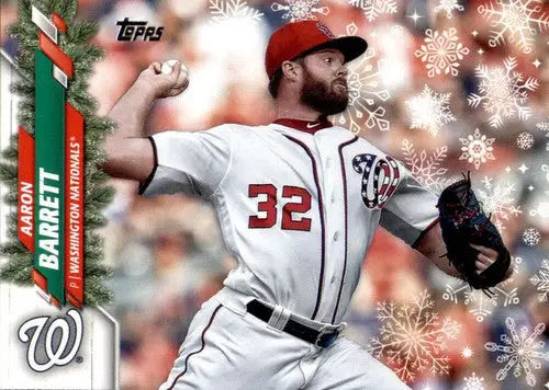 Baseball card of Aaron Barrett from 2020 Topps Holiday HW189 featuring Nationals player