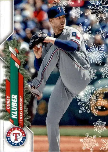 Original gloss baseball card featuring Corey Kluber from 2020 Topps Holiday HW36 series