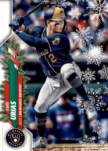 Original gloss HW53 Luis Urias baseball card from 2020 Topps Holiday featuring Brewers ID 47862