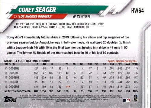 2020 Topps Holiday HW64 Corey Seager Dodgers baseball card NM-MT