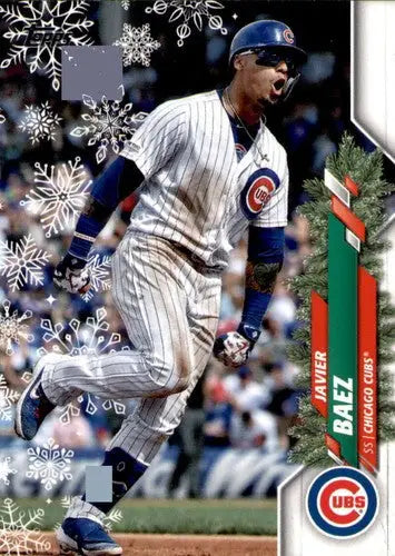 Baseball card of Javier Baez from 2020 Topps Holiday HW67 Javiar Baez Cubs