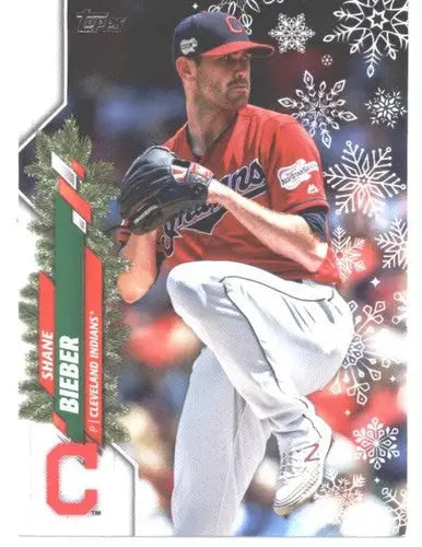 Original gloss 2020 Topps Holiday HW68 Shane Bieber baseball card Indians ID 47857