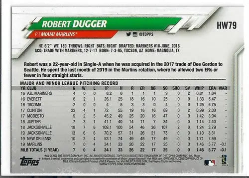 2020 Topps Holiday Metallic #HW79 Robert Dugger NM-MT RC Rookie Marlins ID:47777 - Baseball Card Single