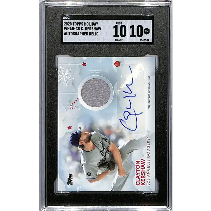 2020 Topps Holiday #WHARCK Clayton Kershaw SGC 10 Gem MEM Auto 7/10 Los Angeles Dodgers Baseball Card - Baseball Card