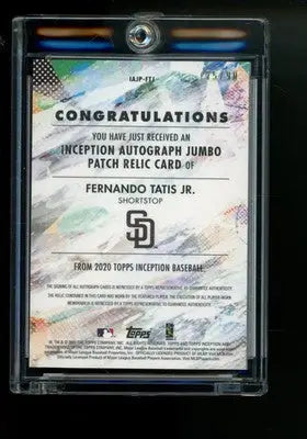 2020 Topps Inception Fernando Tatis Jr. #IAJP-FTJ Autograph Jumbo Patch 75/90 - Baseball Card Single