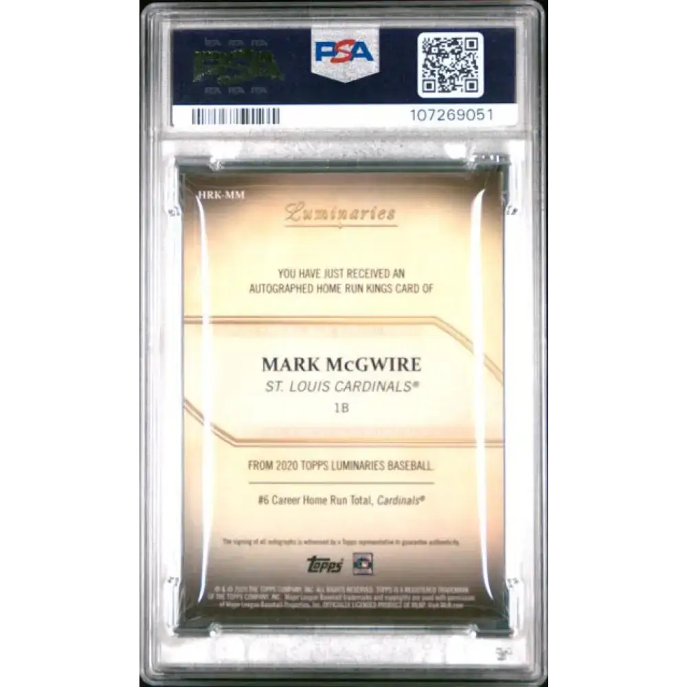 2020 Topps Luminaries Home Run Kings Autographs #HRK-MM Mark McGwire PSA 9 MINT Auto 13/15 St. Louis Cardinals Baseball