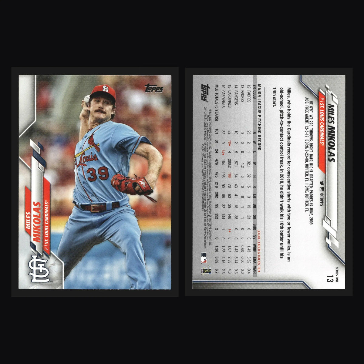 2020 Topps Miles Mikolas #13 St. Louis Cardinals - Baseball Card Single