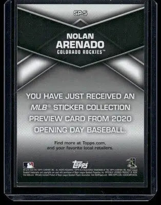 2020 Topps MLB Sticker Collection Preview Nolan Arenado #SP-5 Baseball - Baseball Card Single