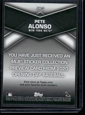 2020 Topps MLB Sticker Collection Preview Pete Alonso #SP-3 Baseball - Baseball Card Single