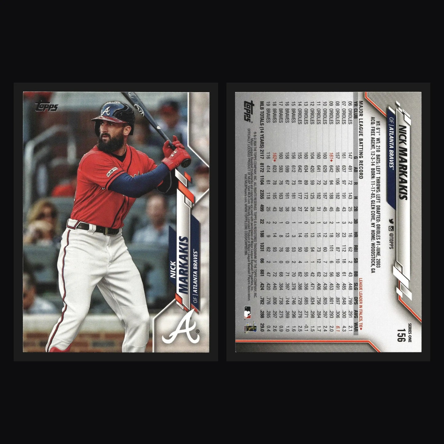 2020 Topps Nick Markakis #156 Atlanta Braves - Baseball Card Single