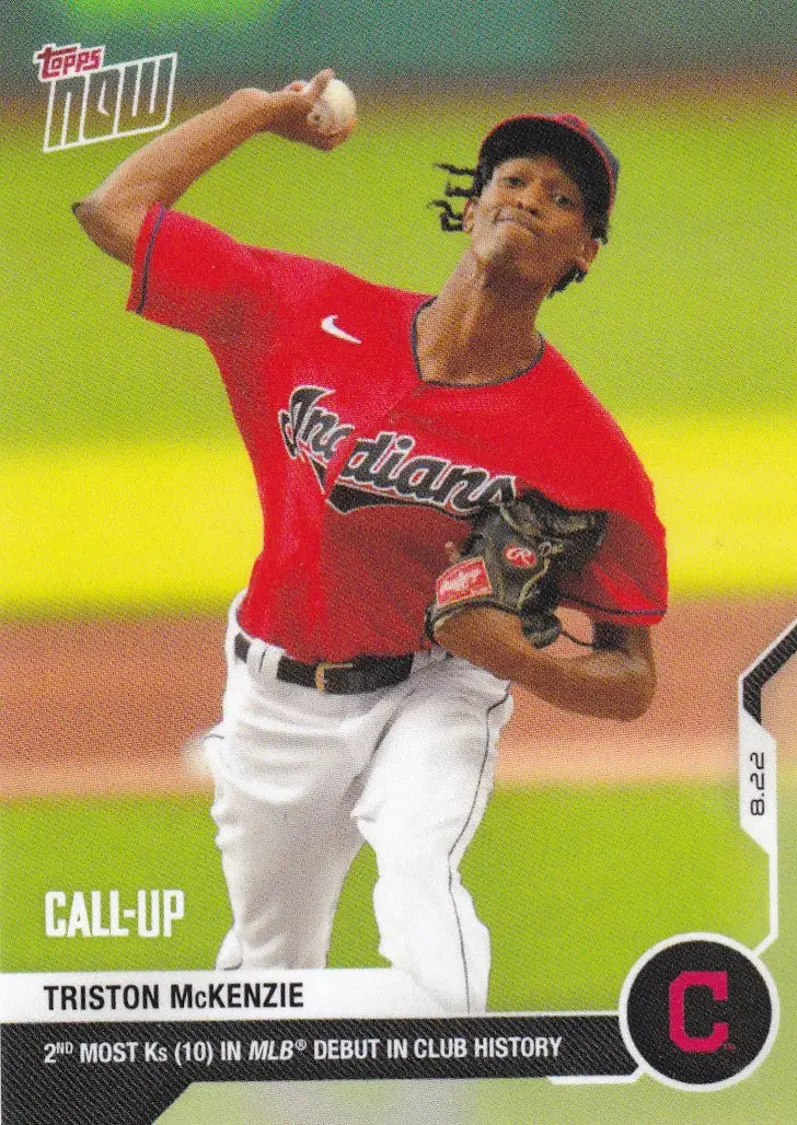 Triston McKenzie baseball card from 2020 TOPPS NOW featuring Cleveland Indians player