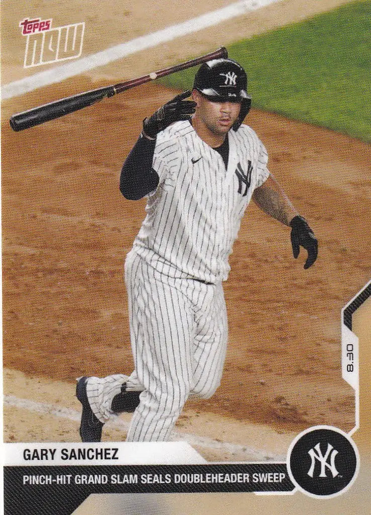 Gary Sanchez in New York Yankees pinstriped uniform swinging bat for trading cards