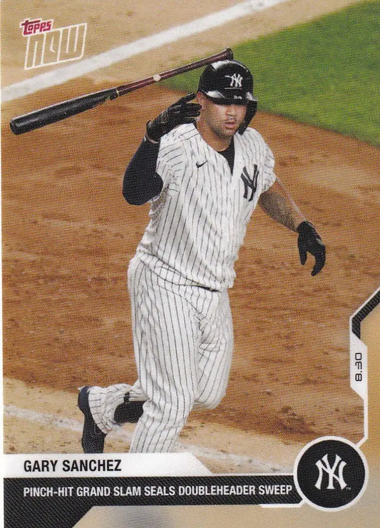 Gary Sanchez in New York Yankees pinstriped uniform swinging bat for trading cards